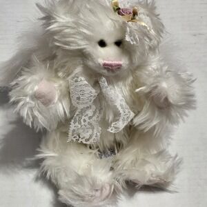 A&A Angel Teddy Bear Plush Jointed Stuffed Toy White‎ W Wings Pink Nose & Toes